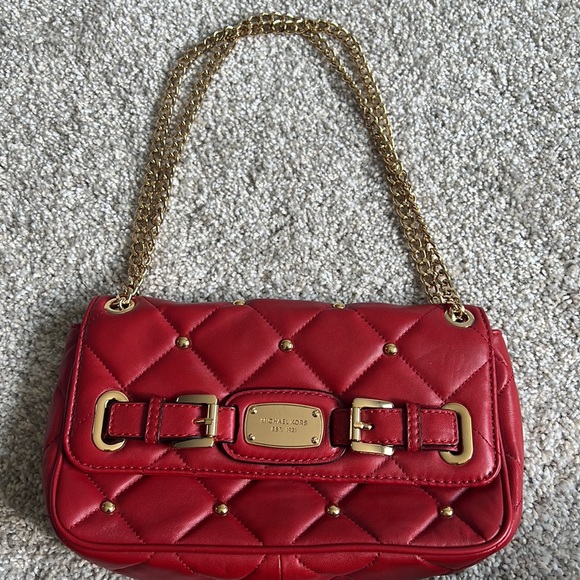 Michael Kors Red Quilted Leather Chain Bag Purse